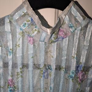 Sheer Pastel Floral Stripe Blouse